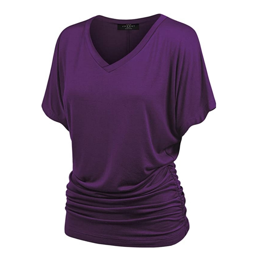 NWT V Neck Dark Purple Dolman Top with Shirring